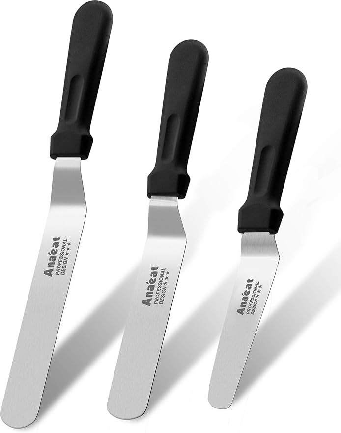 Anaeat Icing Spatulas, Set of 2 Professional Cake Angled Offset Spatula with 6", 8" Stainless Steel Blades - Thickened Frosting Knife with Durable Plastic Handle for Cake Decorating Pastry & Baking