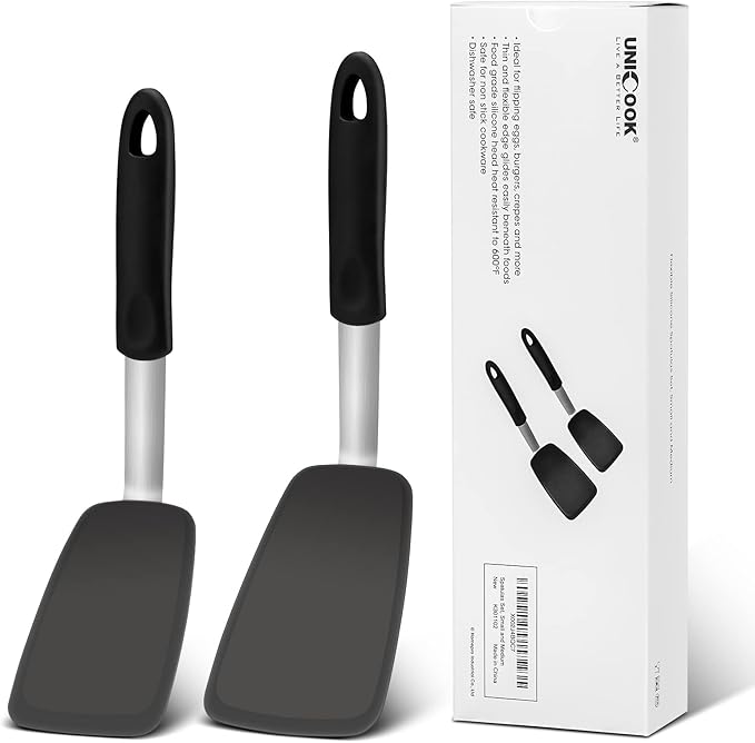 Unicook 2-Piece Silicone Spatula Set, Food Grade Turner, Small and Medium
