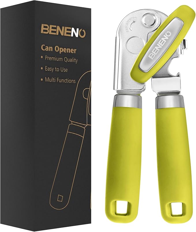 Beneno Heavy Duty Hand Can Opener Manual with Magnet Lid Remover, Green