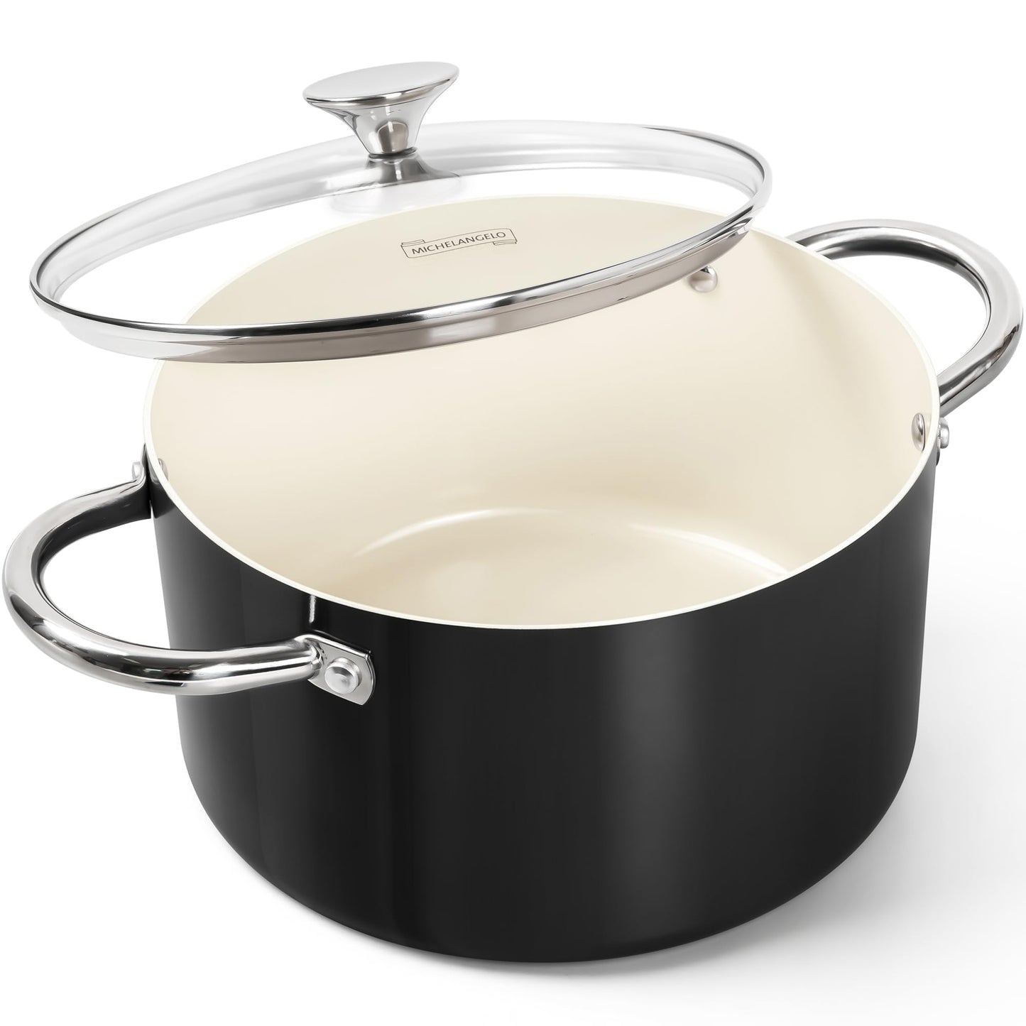 MICHELANGELO Ceramic Stock Pot with Lid, 6 Quart Pot with Nonstick Coating, Induction Cooking Pot for Induction and All Stovetops - 6QT, Black