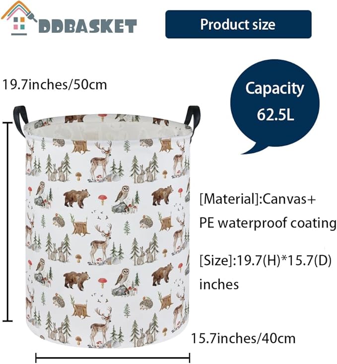 Kids Laundry Basket Animal Hamper for Nursery Woodland Hamper Cute Kids Storage Bin Organizer Room Decor for Home(Woodland animal)
