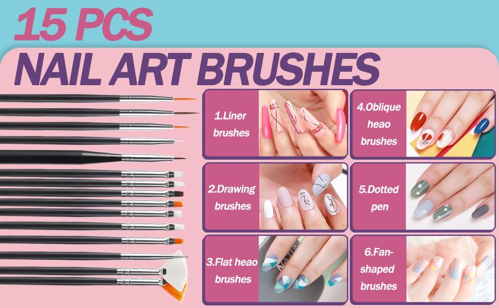 Artdone 35pcs Nail Art Pens brushes,Nail Art Tool Set,Nail Dotting Tools,Nail Dust Brush,Striping Nail Art Brushes for Long Lines,Nail Drawing Pen For Nail Design