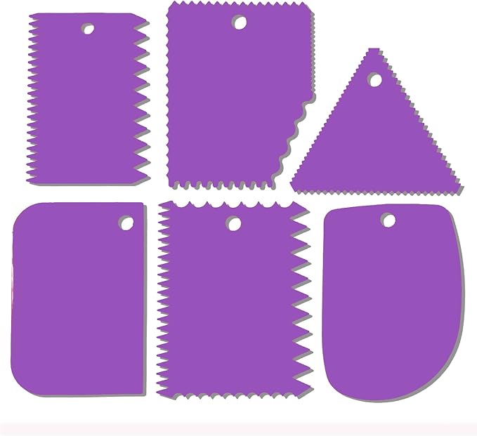 CEWIFO Cake Scraper, 6 Pcs Cake Smoother Scraper, Dough Scraper Blue