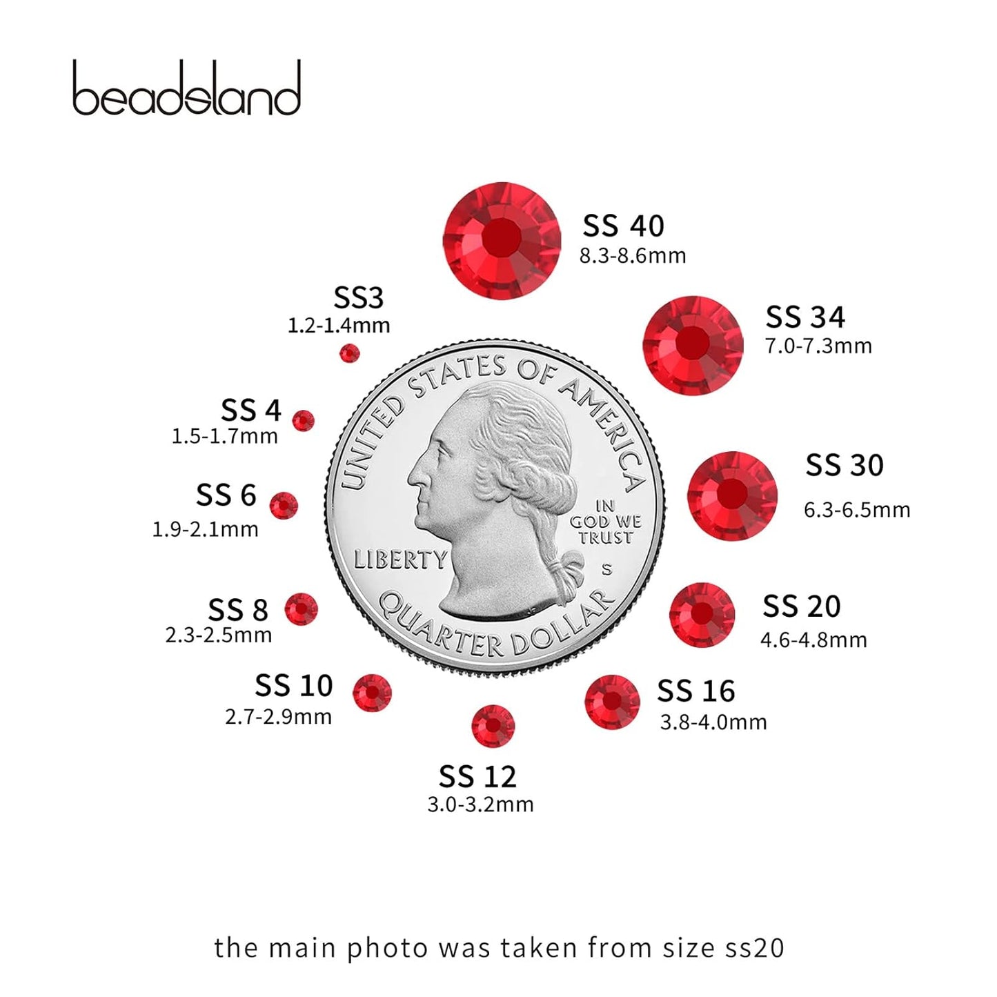 beadsland Flat Back Crystal Rhinestones Round Gems, Light Siam (3.8-4.0mm) SS16/1440pcs