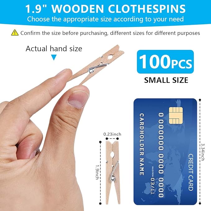 SenseYo 100 Pcs 1.9 Inch Wooden Clothespins Clips for Hanging Clothes, Craft, Home