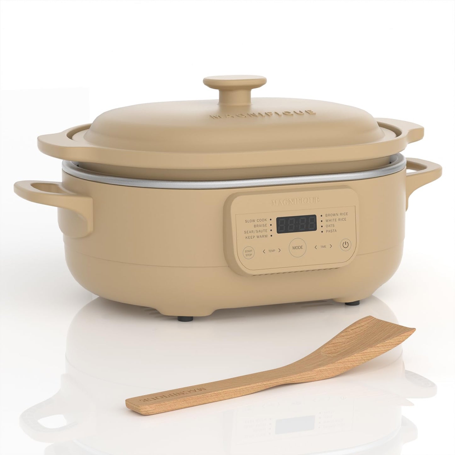 MAGNIFIQUE 4 Quart Programmable Casserole Slow Cooker, 8-in-1 Multi Cooker with Removable Non-Toxic Stoneware Crock, Claypot Slow Cooker, Rice-cooking, Nonstick, Oven Safe Pot to 450°F, Olive