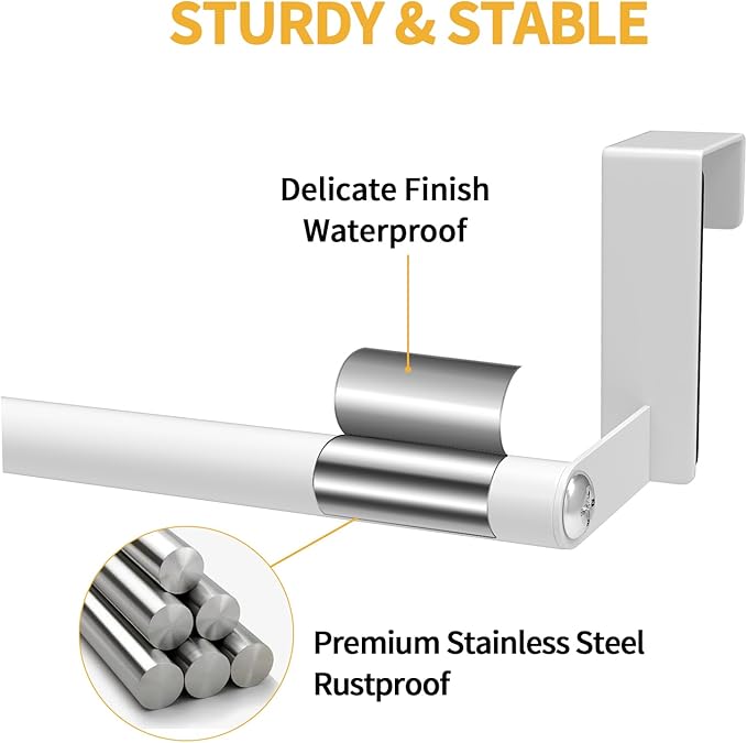 Over The Door Towel Rack, Kitchen Towel Holder Over Cabinet Door Towel Bar Stainless Steel for Cupboard for Kitchen Dish Towel Holder Hanger, 2 Pack (White)