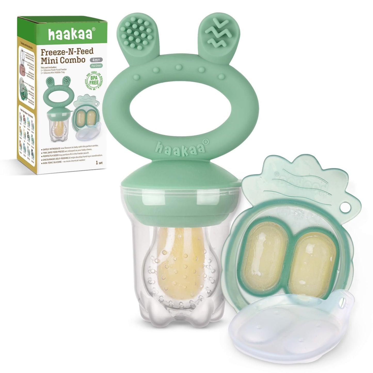 Haakaa Baby Fruit Food Feeder & Mini Freezer Nibble Tray Combo, Breastmilk Popsicle Molds for Baby Cooling Relief, BPA Free Silicone Feeder for Safe Infant Self Feeding, 4 Month+ (Lavender)