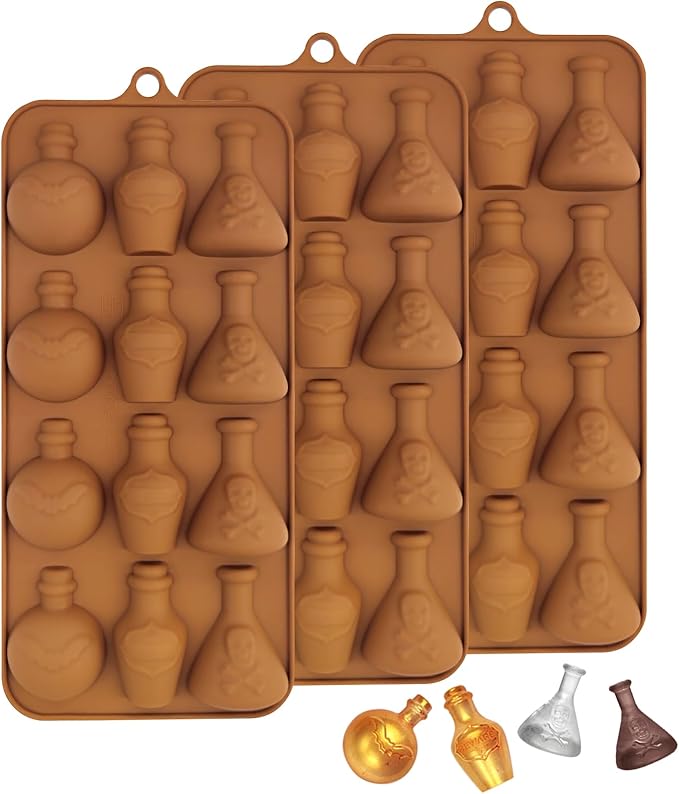 Christmas Candy Molds Silicone Chocolate Mold Christmas Tree Gingerbread Snowman Glove Bell Shape Gummy Mold for Fondant Cupcake Decoration Set of 2(Brown)