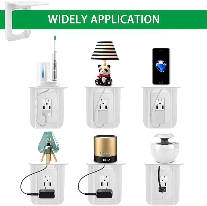 Outlet Shelf, Bathroom Wall Holder with Built-in Cable Management, Wall Organizer for Smart Home Decor Space Saving Electric Toothbrush Use as Echo Holder (2 Pack)
