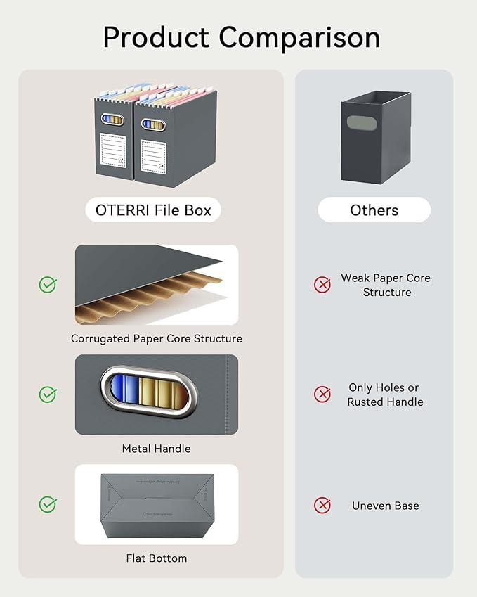 Oterri Cardboard File Organizer Box for Hanging File Folders Letter Size,File Box for Computer Desk,File Cabinet,Working Home,Office,Classroom(Dark Grey, Letter Size - 4 Packs)