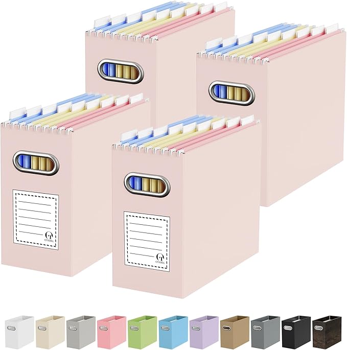 Oterri Cardboard File Organizer Box for Hanging File Folders Letter Size,File Box for Computer Desk,File Cabinet,Working Home,Office,Classroom (Light Pink, Letter Size - 4 Packs)