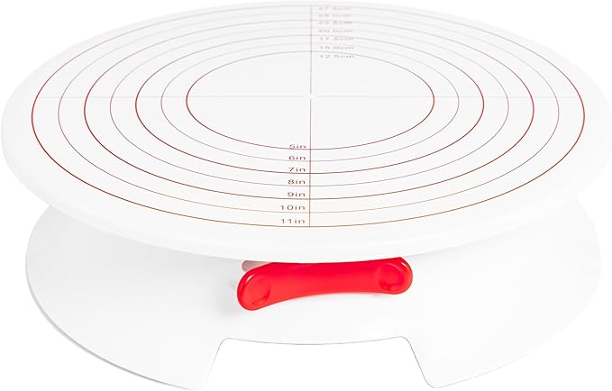 Fat Daddio's TT-1255 Revolving Cake Stand, Red and Silver