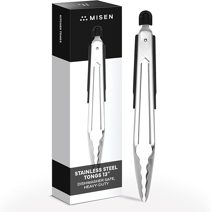 Misen Kitchen Tongs - Dishwasher Safe, Heavy Duty - Precision Stainless Steel Grilling Tool - Heat Resistant - Perfect for Serving and Air Frying - 13 Inch | Blue