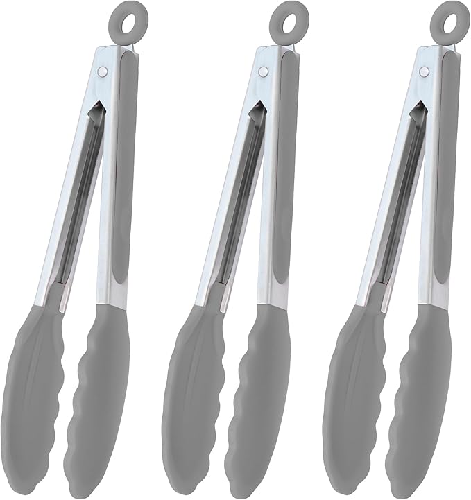 HINMAY Silicone Tipped Tongs 9" Kitchen Cooking Tongs, Set of 3 (Yellow)