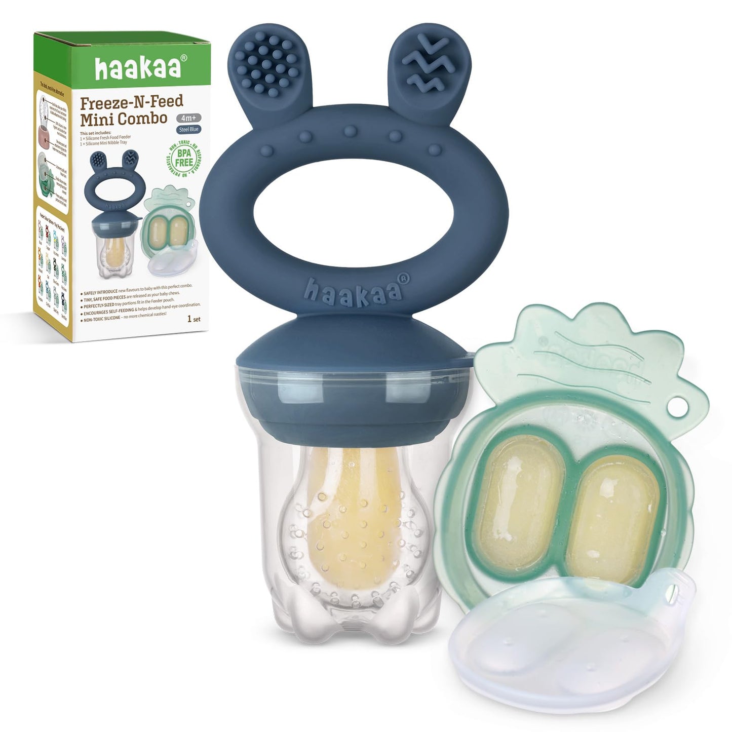 Haakaa Baby Fruit Food Feeder & Mini Freezer Nibble Tray Combo, Breastmilk Popsicle Molds for Baby Cooling Relief, BPA Free Silicone Feeder for Safe Infant Self Feeding, 4 Month+ (Lavender)