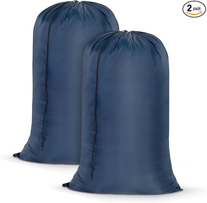 OTraki 28x45 Inch Laundry Bag 2PCS Heavy Duty Laundry Dirty Clothe Travel Wash Bag Extra Large Hamper Bag Drawstring Laundry Basket Liner Bag Drying Do Not Exceed 176℉(Navy Blue)