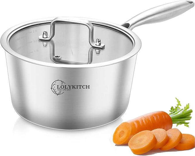 LOLYKITCH Tri-Ply 3 QT Stainless Steel Saucepan with Lid
