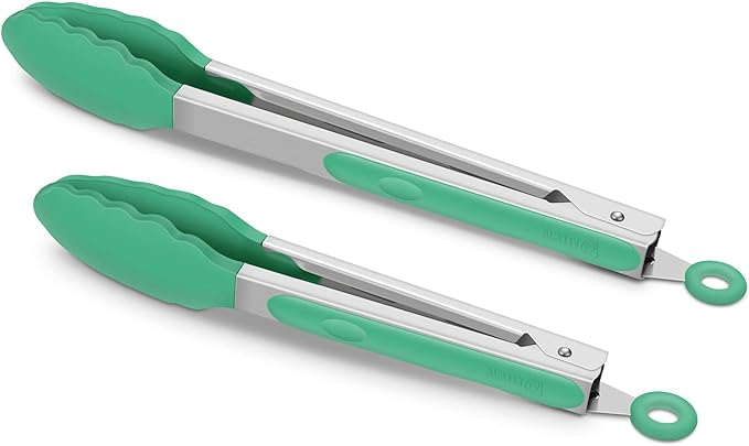 2 Pack Silicone Kitchen Tongs, 9 & 12 Inch, Stainless Steel, Purple