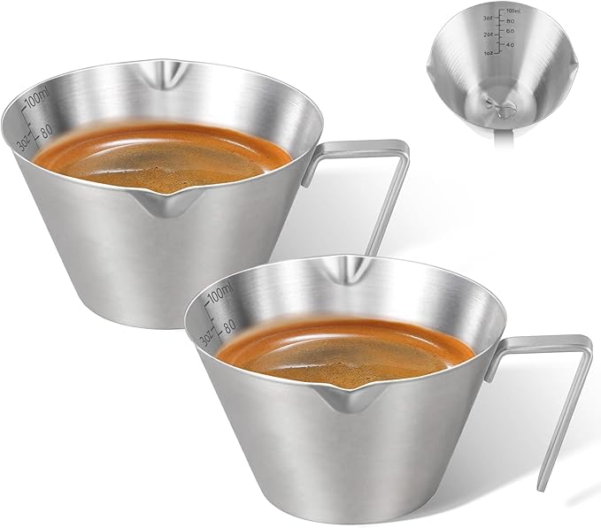 3 Pc Stainless Steel Espresso Shot Cups, 3.4oz/100ml, Silver
