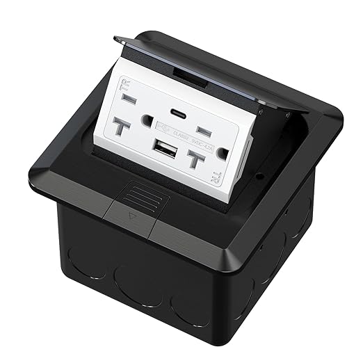 KYHSHJ USB Pop Up Floor Socket Kit with 2 * 20A Receptacle，4.8A 1 USB-A Ports &1 USB-C Port，Corrosive Resistant Hardware,Silver