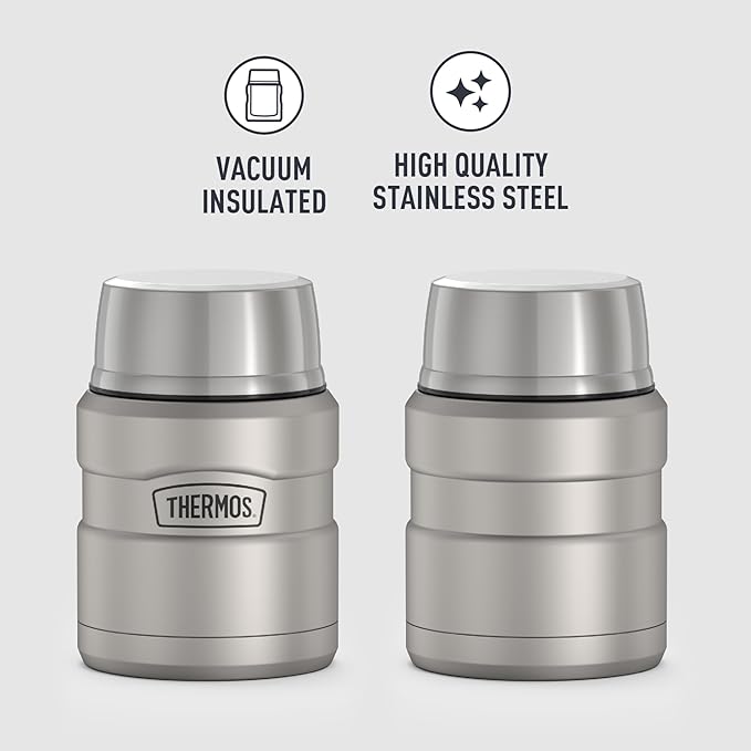 THERMOS Stainless King Vacuum-Insulated Food Jar with Spoon,16 Ounce,Matte Stainless Steel,(Pack of 4)
