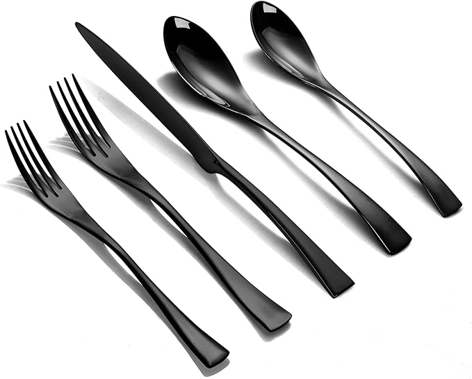 Lemeya 20 Pieces Silverware Set for 4,Heavy Duty 18/10 Stainless Steel Flatware Set with Forged Stand Knives,Modern Cutlery Utensil Set,Mirror Polished,Dishwasher Safe