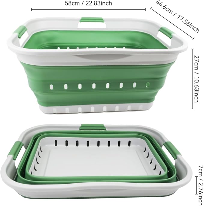 SAMMART 42L (11 gallon) Collapsible Plastic Laundry Basket - Foldable Pop Up Storage Container/Organizer - Portable Washing Tub - Space Saving Hamper/Basket (Grey/Dark Sea Green)