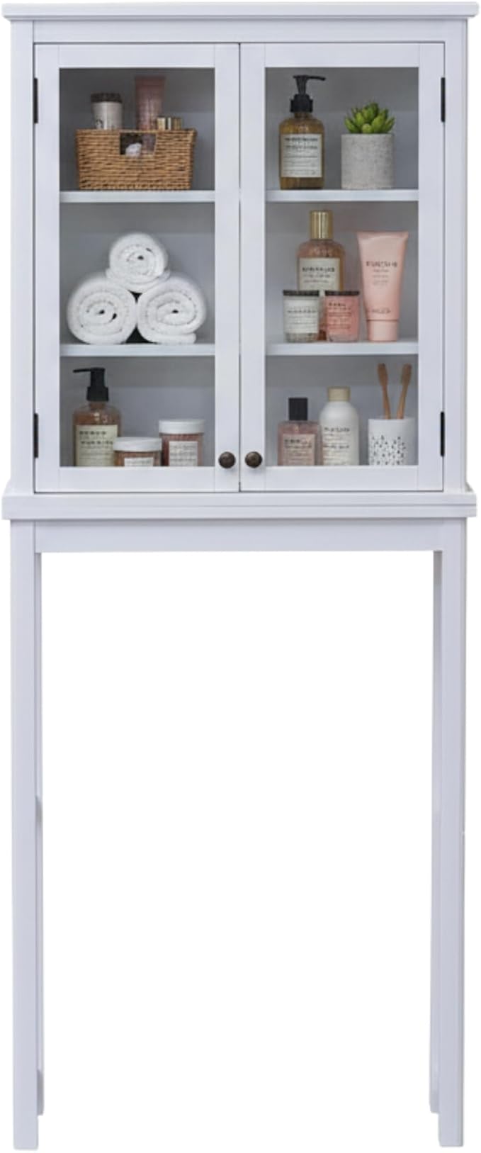 Alaterre Furniture Dorset Over-The-Toilet Storage Cabinet with Tempered Glass Doors – White Wood Bathroom Space Saver Organizer with Adjustable Shelves, Hutch & Wall Mount Hardware