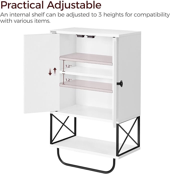 Bathroom Wall Cabinet with 2 Door and Adjustable Shelf, Farmhouse Medicine Cabinet with Towel Rack, 3-Tier Wall Mounted Storage Cabinet Over The Toilet for Bathroom Laundry Room, White
