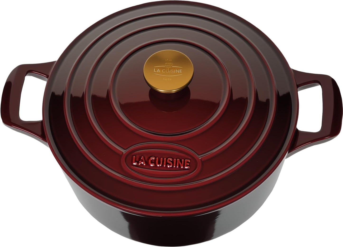 La Cuisine Enameled Cast Iron Dutch Oven Casserole Pot with Golden handle for Lid, Internal Matte Black Enamel Coating, 6.5 QT 11" / 28cm Ø, Oven-Safe 550°F/276°C, Cranberry