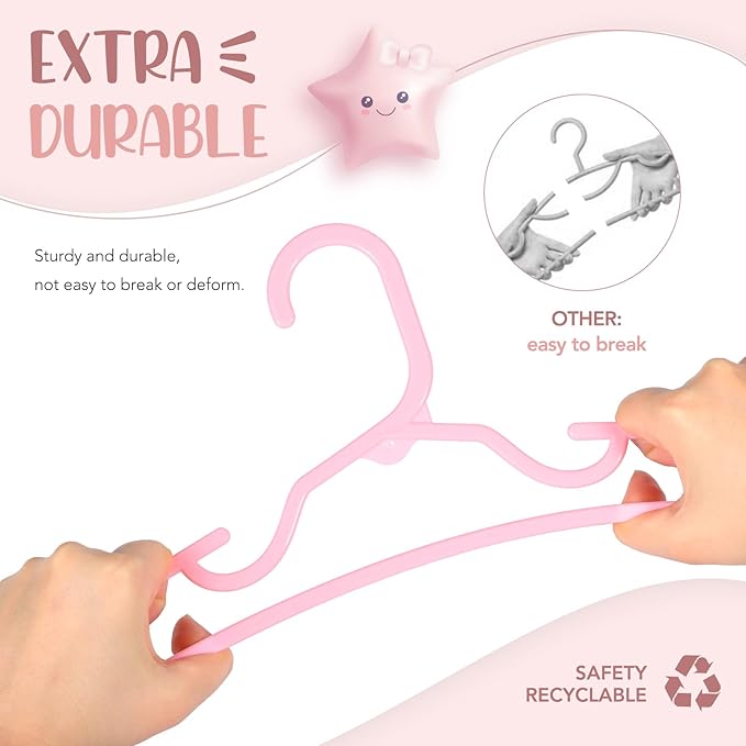 HOUSE DAY Plastic Baby Hangers for Closet 60 Pack, Durable Plastic Kids Hangers for Baby Clothes, Thin & Compact Childrens Hangers, Space Saving Pink Baby Hanger, Small Hanger for Kids Clothes