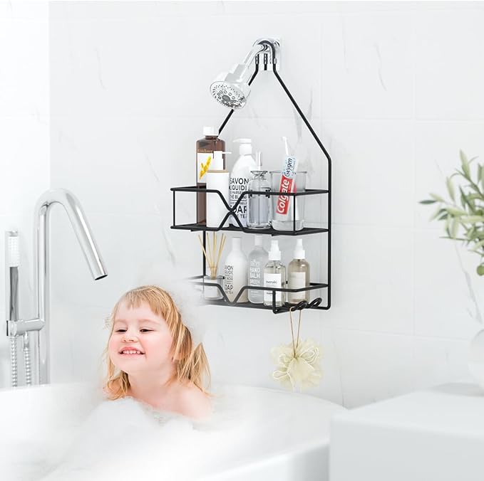 TreeLen Shower Organizer Hanging Shower Caddy over Shower Head Black Bathroom Hanger for Shampoo Razor Soap