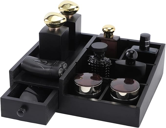 Organizer for Men,Bathroom Countertop Organizers,Perfume Organizer,Cologne Organizers,Bathroom Storage,Perfume Stand,Dresser Organizer,Gifts for Men,Dad Gifts,Adjustable Partition(Black)