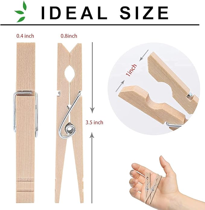Clothes Pins Wood for Hanging Clothes,3.5 Inch【100pcs】 Heavy Duty Wooden Clothespins,Clothes Pins for Craft,Wooden Clips for Pictures. | Rust Resistant