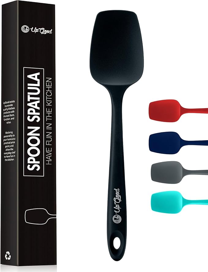 Silicone Spoon Spatula - 600ºF Heat-Resistant Non-Stick Rubber Spoonula | Use as Silicone Kitchen Scraper Utensil - Baking and Cooking Strong Stainless Steel Core | UpGood Kitchen Utensils, (Grey)