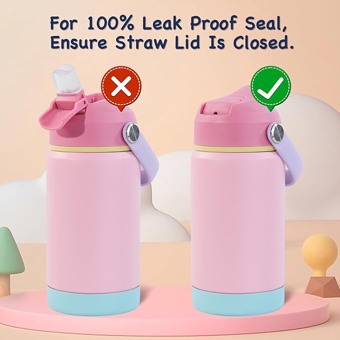 12oz Kids Water Bottle 2 Pack, Stainless Steel Insulated Water Bottle For Kids, Toddler Cup With Straws Leak-proof, Kids Water Bottles For School Boys Girls, BPA Free, Twilight Green+Sky 2-piece set