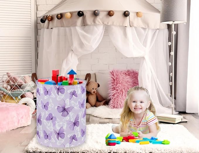 Kids Laundry Hamper,Butterfly Laundry Basket Collapsible Girls Storage Baskets for Home Decor,Office,Toy Organizer,(Purple Butterfly