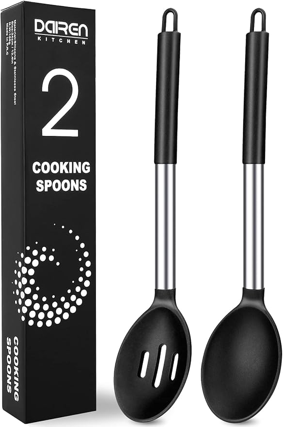 Pack of 2 Large Silicone Cooking Spoons, BPA Free Kitchen Scoops (Blue)