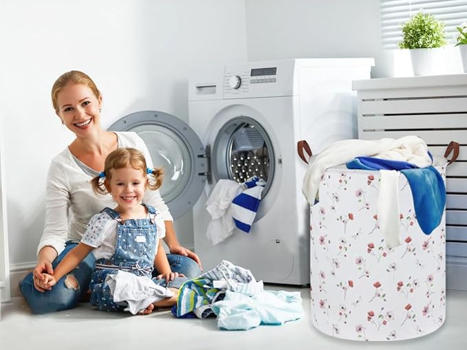 Kids Laundry Hamper,Flower Laundry Basket Collapsible Girls Storage Baskets for Home Decor,Office,Home Organizer,(Dried flowers