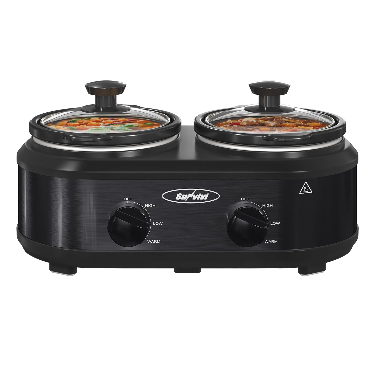 Sunvivi Double Slow Cooker,2 Pot Small Mini Crock Buffet Servers and Warmer,Dual Pot Oval Manual Slow Cooker with Adjustable Temp Removable Ceramic Pot,Stainless Steel, Total 2.5 Quarts Red