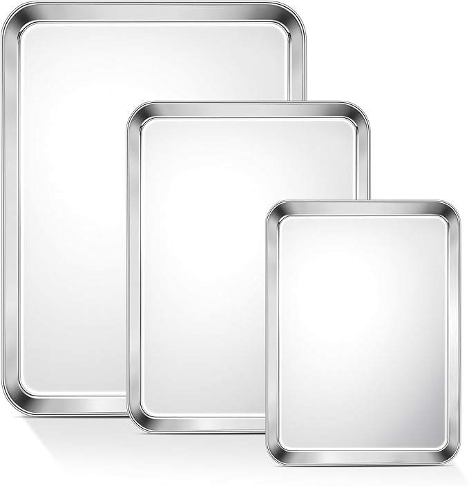 TeamFar Baking Sheet, Cookie Sheets Baking Pans Set of 3, 16/12.5/9.3 Inch