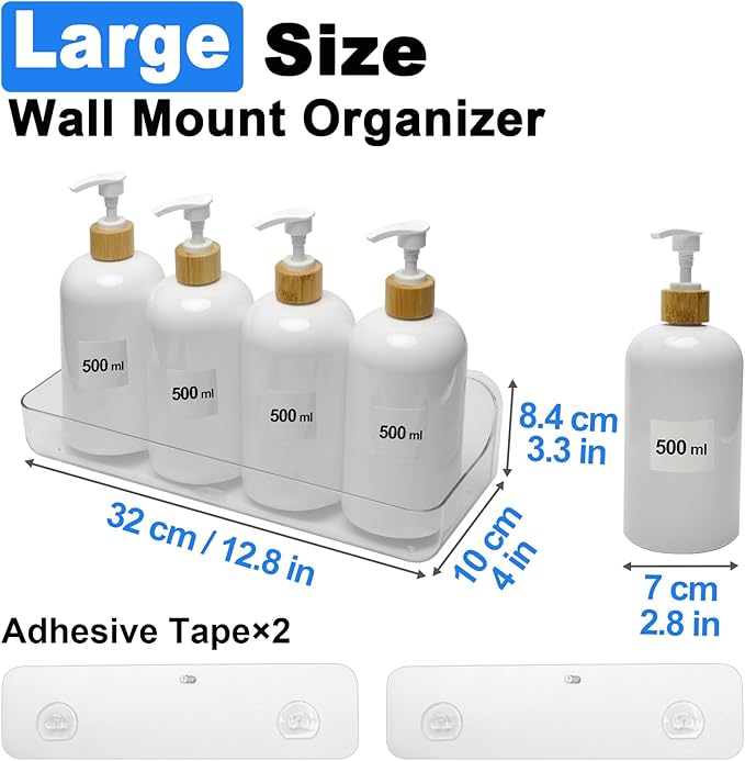 Diesisa Acrylic Wall Mounted Shower Caddy, Clear, Large Size 4D x 12.8" W x 3.3" H, Acrylic Shelf, No Drilling Walls Adhesive Shelf, Bathroom Shelves with Self Adhesive Tape for Bathroom, Kitchen