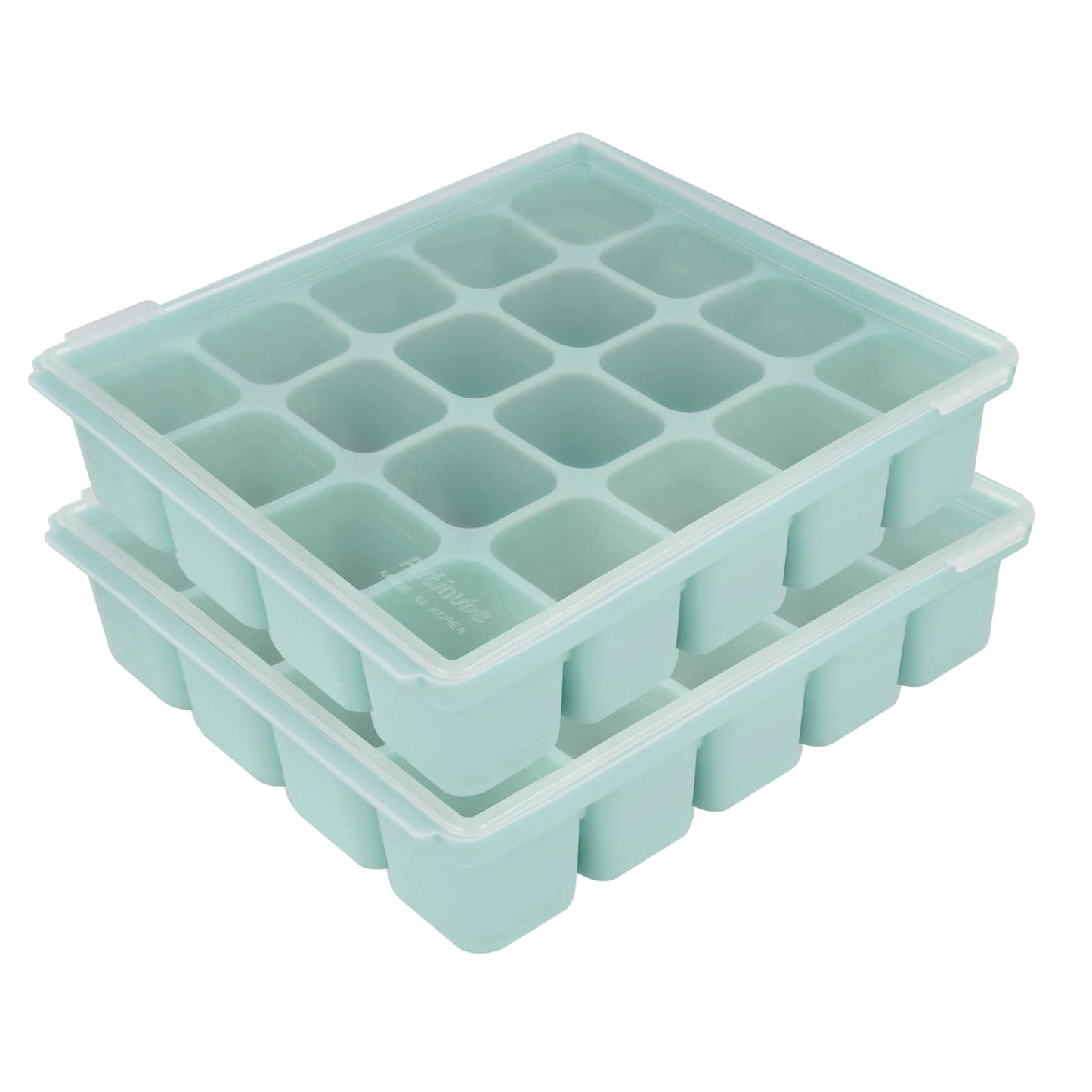 PETINUBE Silicone Freezer Tray, Baby Food Storage Cubes with Clip-On Lid, Freeze Baby Food, Soups, Purees, Ice, Easy and Safe Design, Made in Korea (12, Celadon Green)