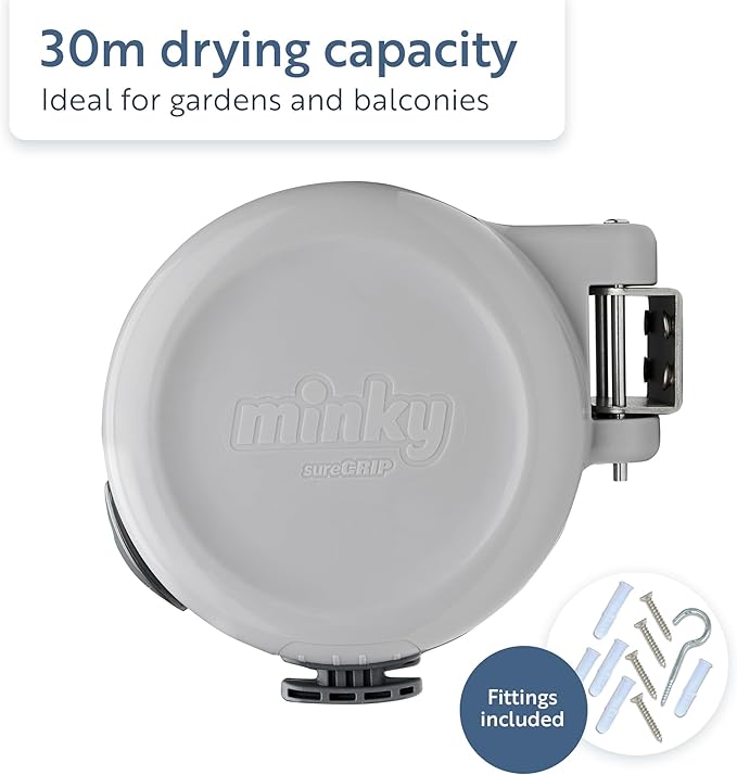 Minky Homecare Retractable Clothesline, PVC Coated, Outdoor | Dual Line | Heavy Duty | Space Saving | 49 Feet, Pack of 4