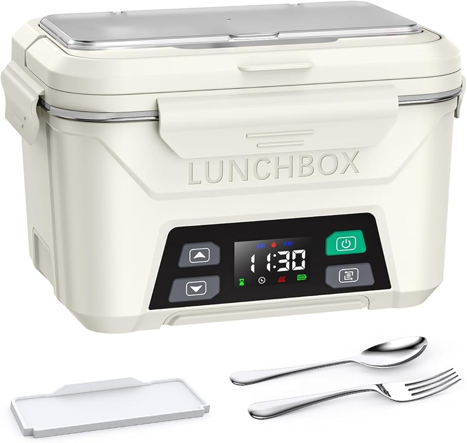 EAST OAK Cordless Electric Lunch Box for Adults, Heated Lunch Box Battery Powered with Automatic Heating, 5.5 Cups Portable Food Warmer with Removable Tray Divider