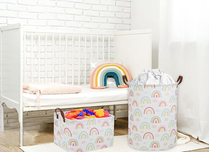 Rainbow Laundry Hamper Kids Hamper for Nursery Boy and Girl Baby Clothes Hamper Cute Girls Toys Storage Bin Organizer Soccer Room Decor for Home(Rainbow)
