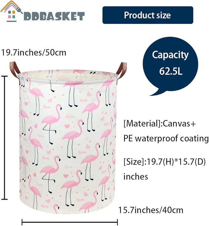 Flamingo Pink Laundry Hamper Baby Girl Laundry Basket Kids Toy Storage Bins Nursery Hamper for Girls Room Decor Bedroom Bathroom Gift Basket(Love Flamingo)