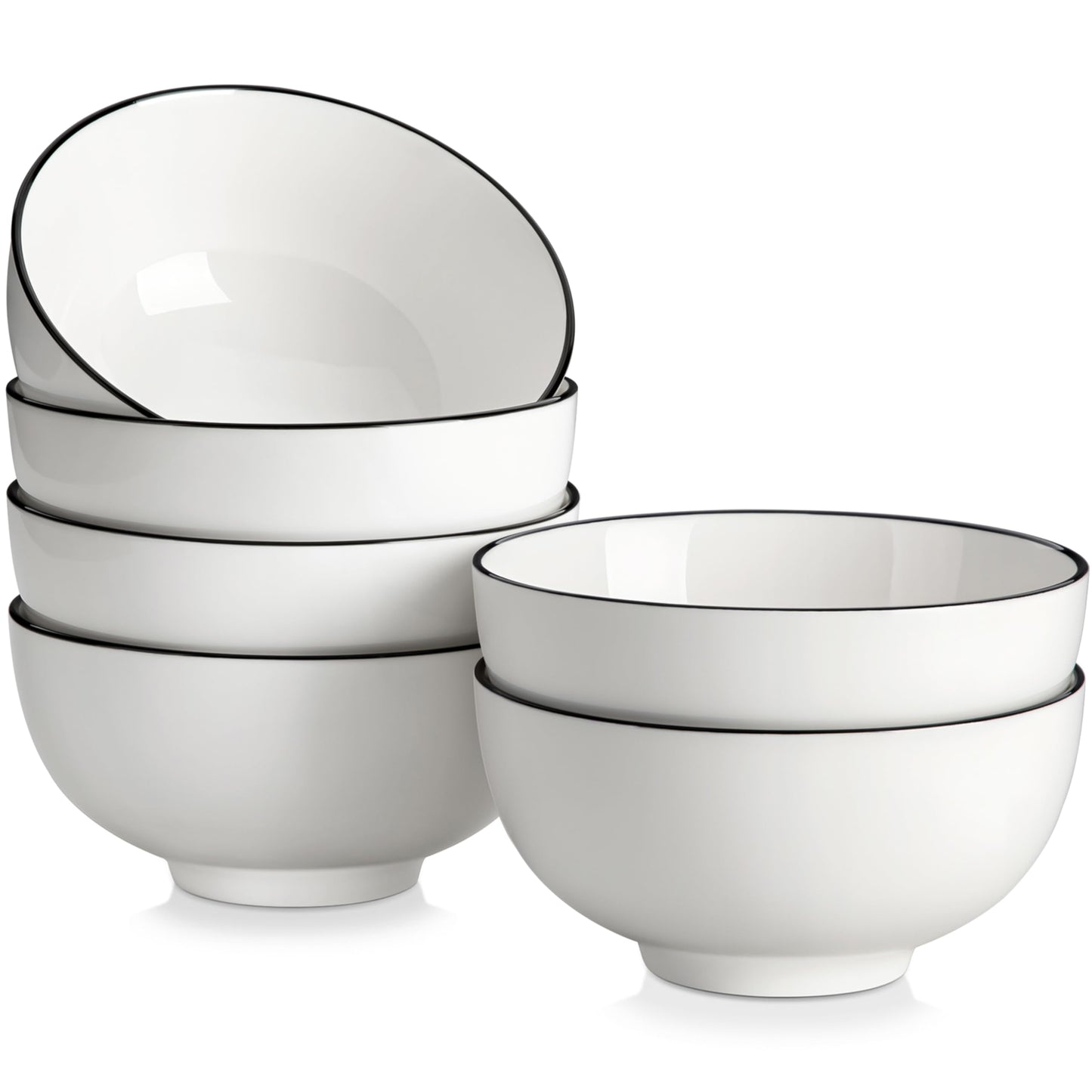 MALACASA 26 Oz Black Ceramic Bowls Set of 6,Cereal & Soup Bowl for Kitchen