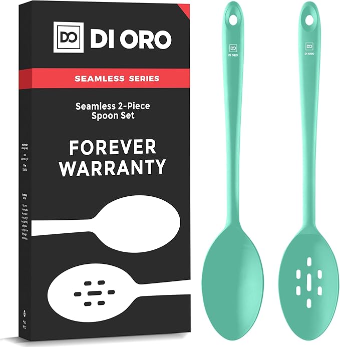DI ORO Silicone Cooking Spoons - Solid & Slotted Set, 2-Pc Black
